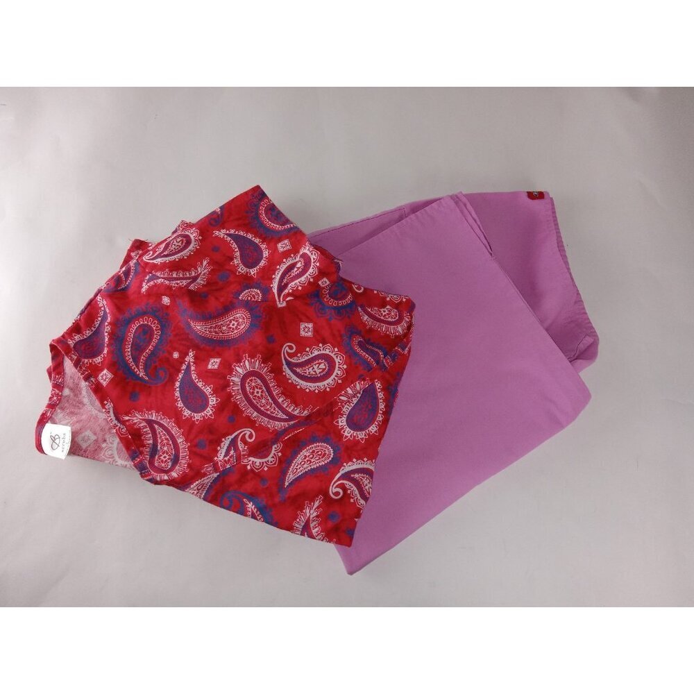 Lot Of 2 Mixed Brands Women's V Neck Multicolor,  Pink Scrub Tops Size L